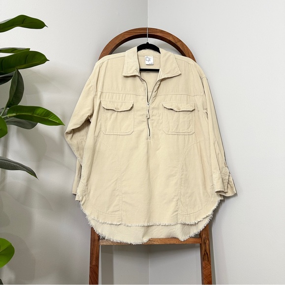 Offline by Aerie SMALL Tan Quarter Zip Corduroy PullOver Shacket Jacket - Picture 1 of 12